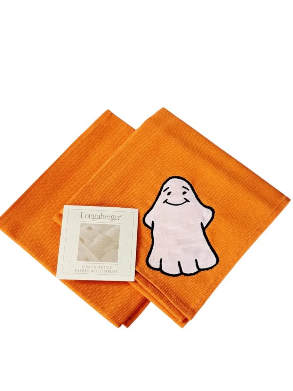 2 Longaberger Orange Ghost  Fabric Napkins New In Package